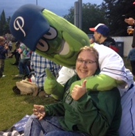 Lindsay and the Portland Pickle's mascot